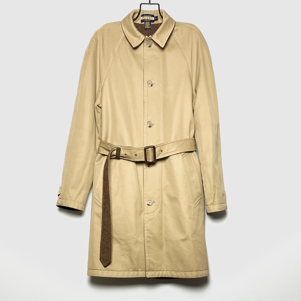 Rare Y2K Ralph Lauren Rugby Reversible Herringbone Tweed Trench Coat